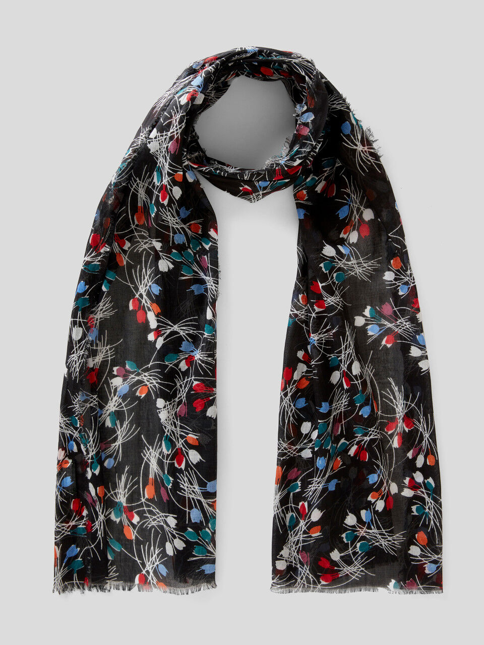 United Colors of Benetton Women's Blur Printed Wool Scarf Black One Size 