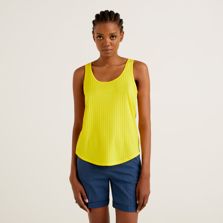 Ribbed wide neck tank top