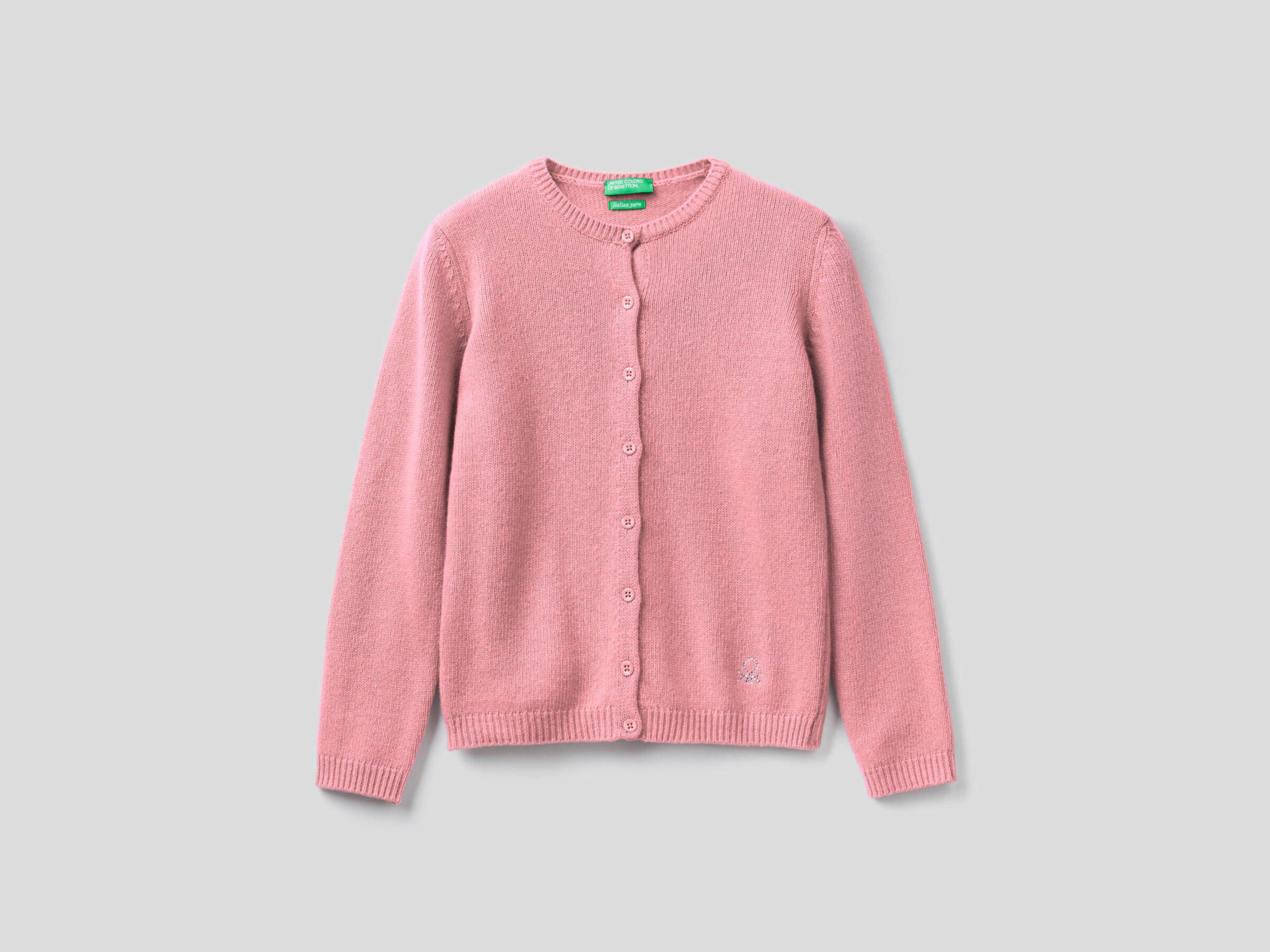 Crew neck cardigan with rhinestone logo image number null