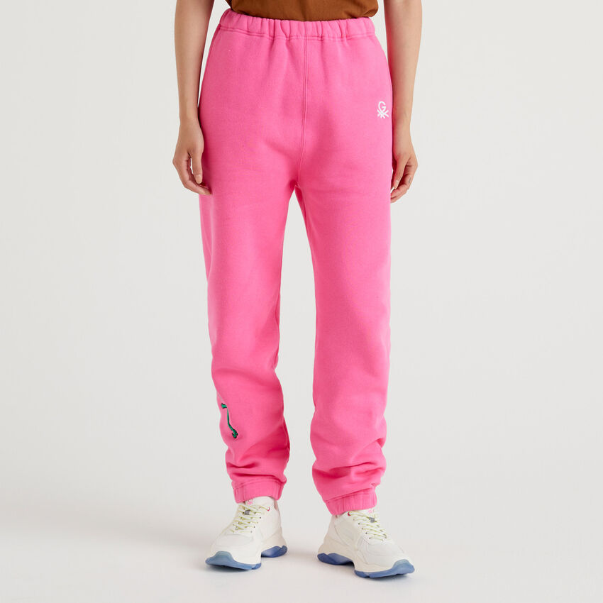 Fuchsia unisex joggers with embroidery by Ghali
