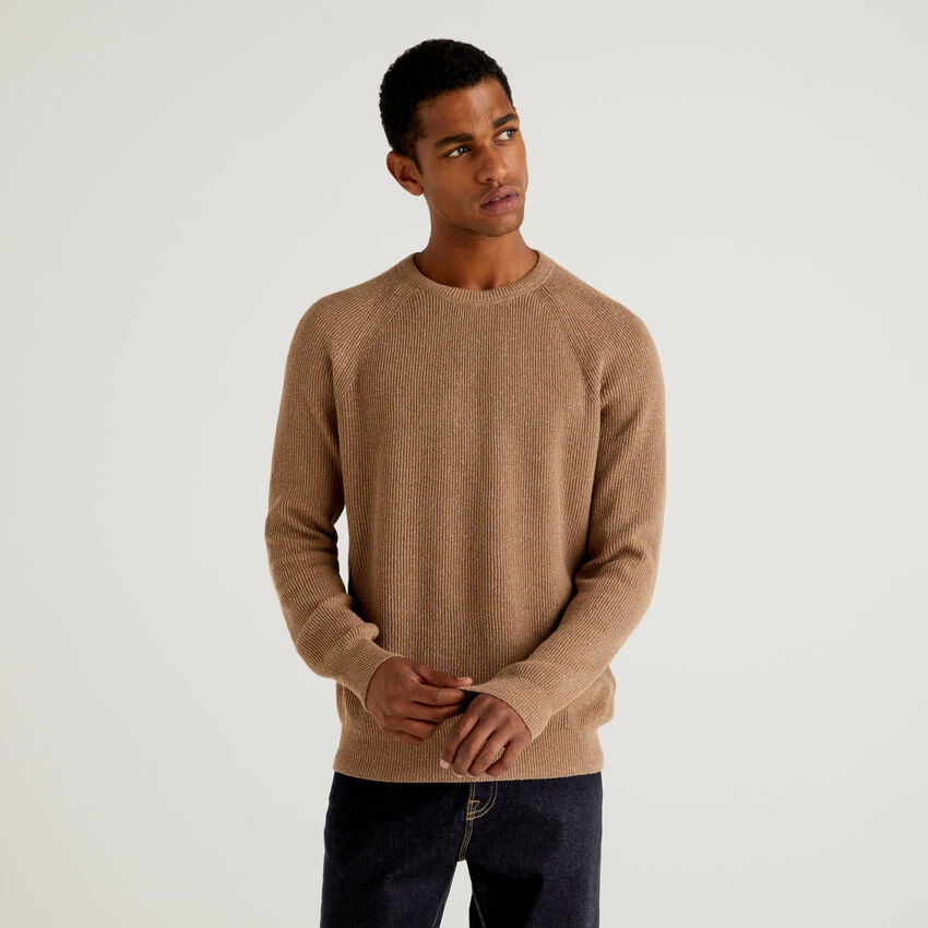 Ribbed wool and silk blend sweater