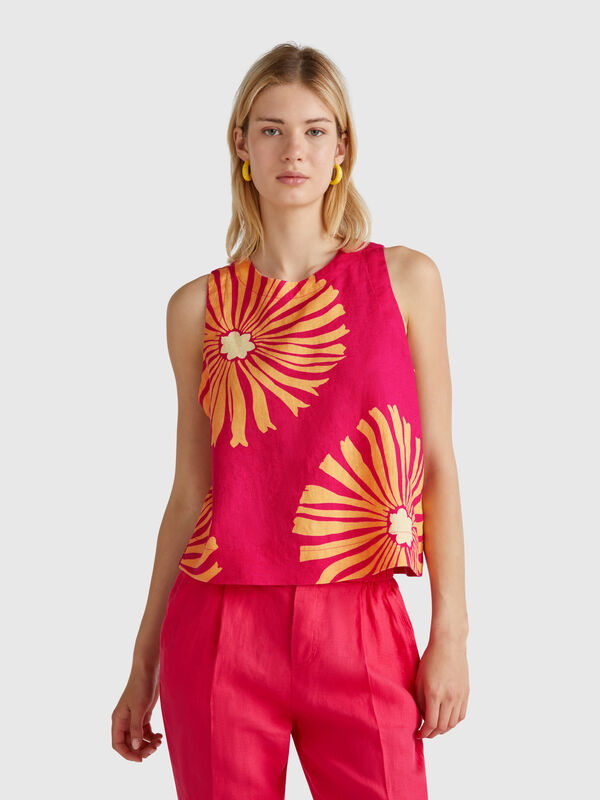 Printed top in pure linen Women
