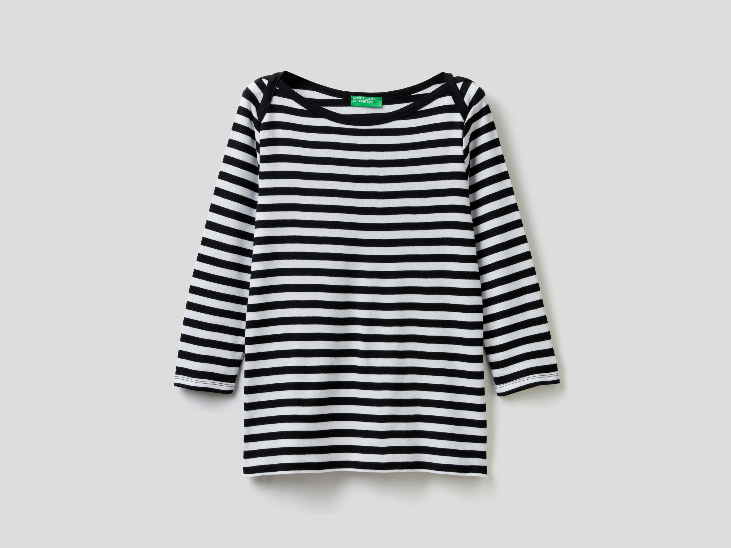 Striped 3 4 Sleeve T Shirt In Pure Cotton
