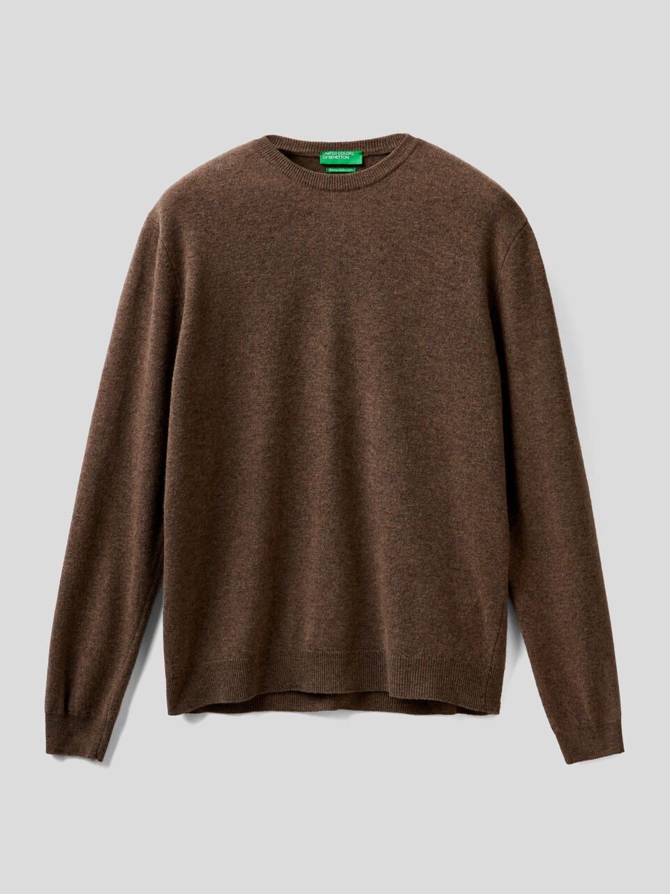 Brown Crew Neck Sweater In Pure Merino Wool