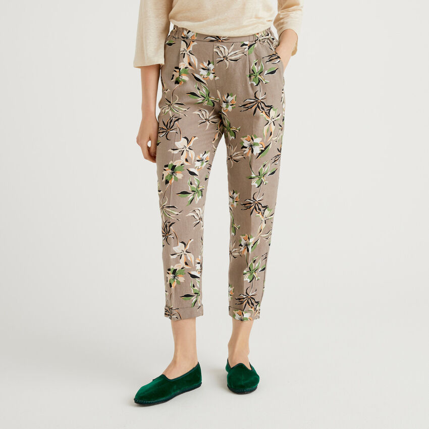 100% linen patterned trousers