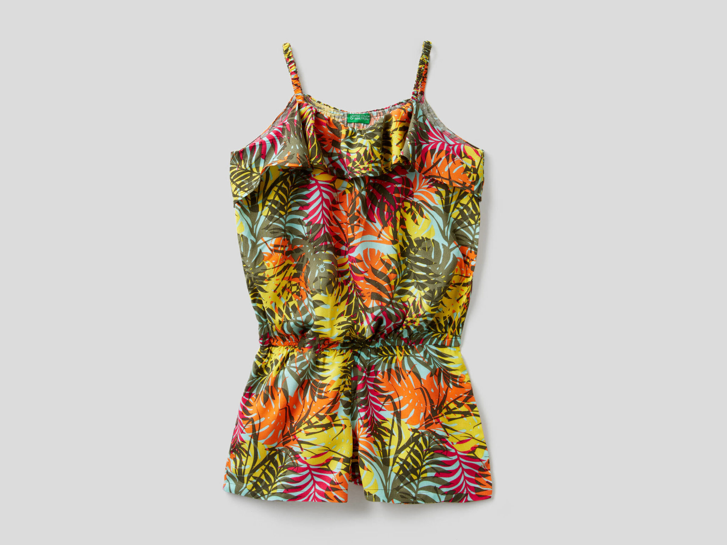 Foliage print short jumpsuit with ruffle image number null