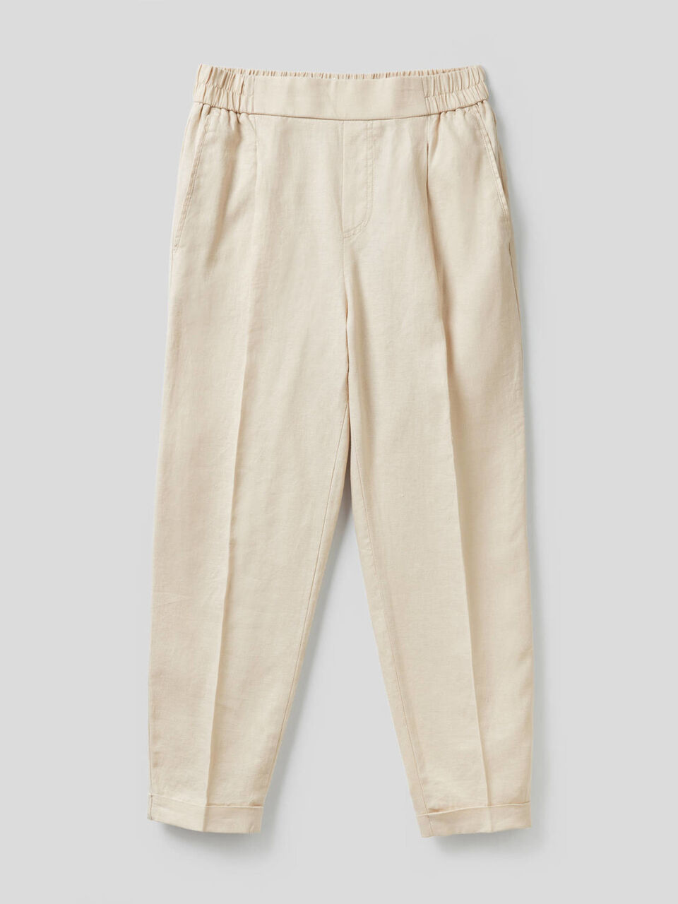 Cropped trousers in 100% linen image number null