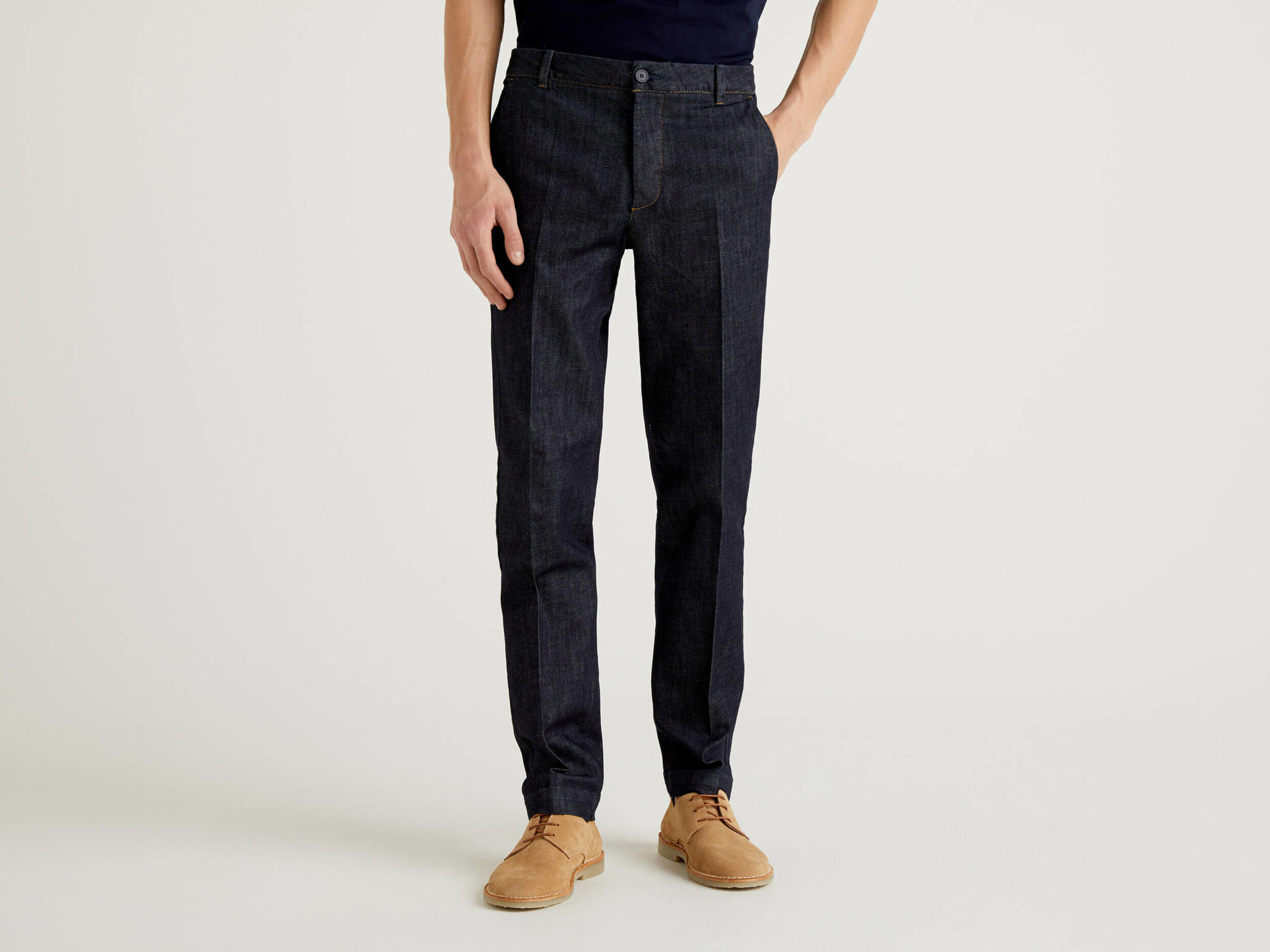 Denim chinos in stretch cotton