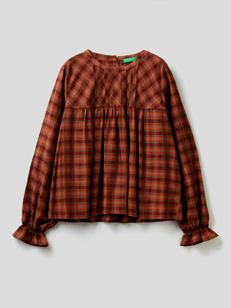 Check blouse with frill image number 1