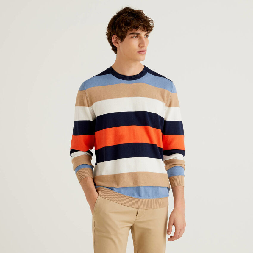 Striped sweater in warm 100% cotton