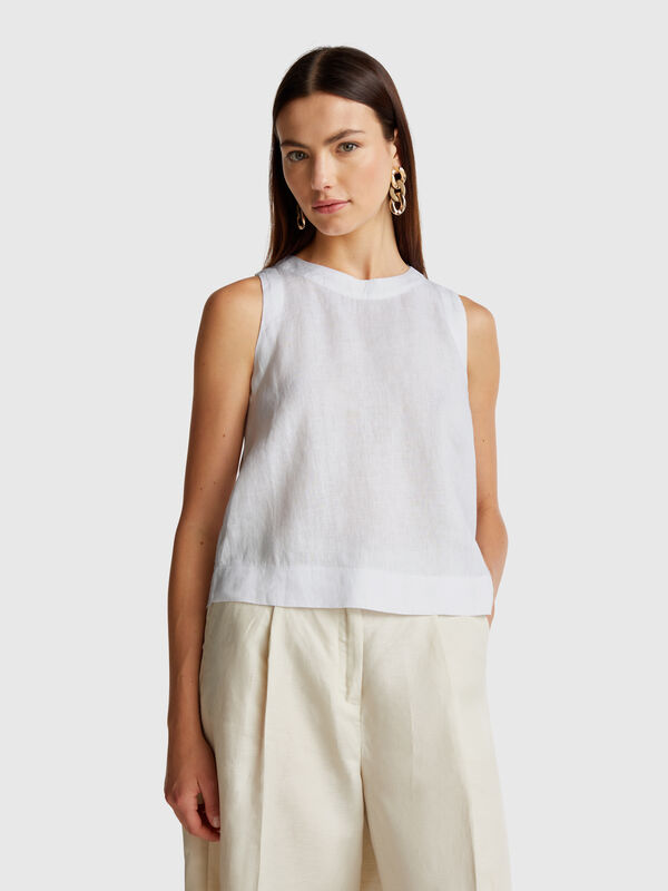 Sleeveless top in pure linen Women