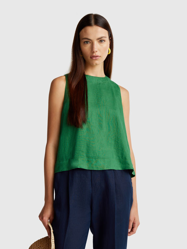 Sleeveless top in pure linen Women
