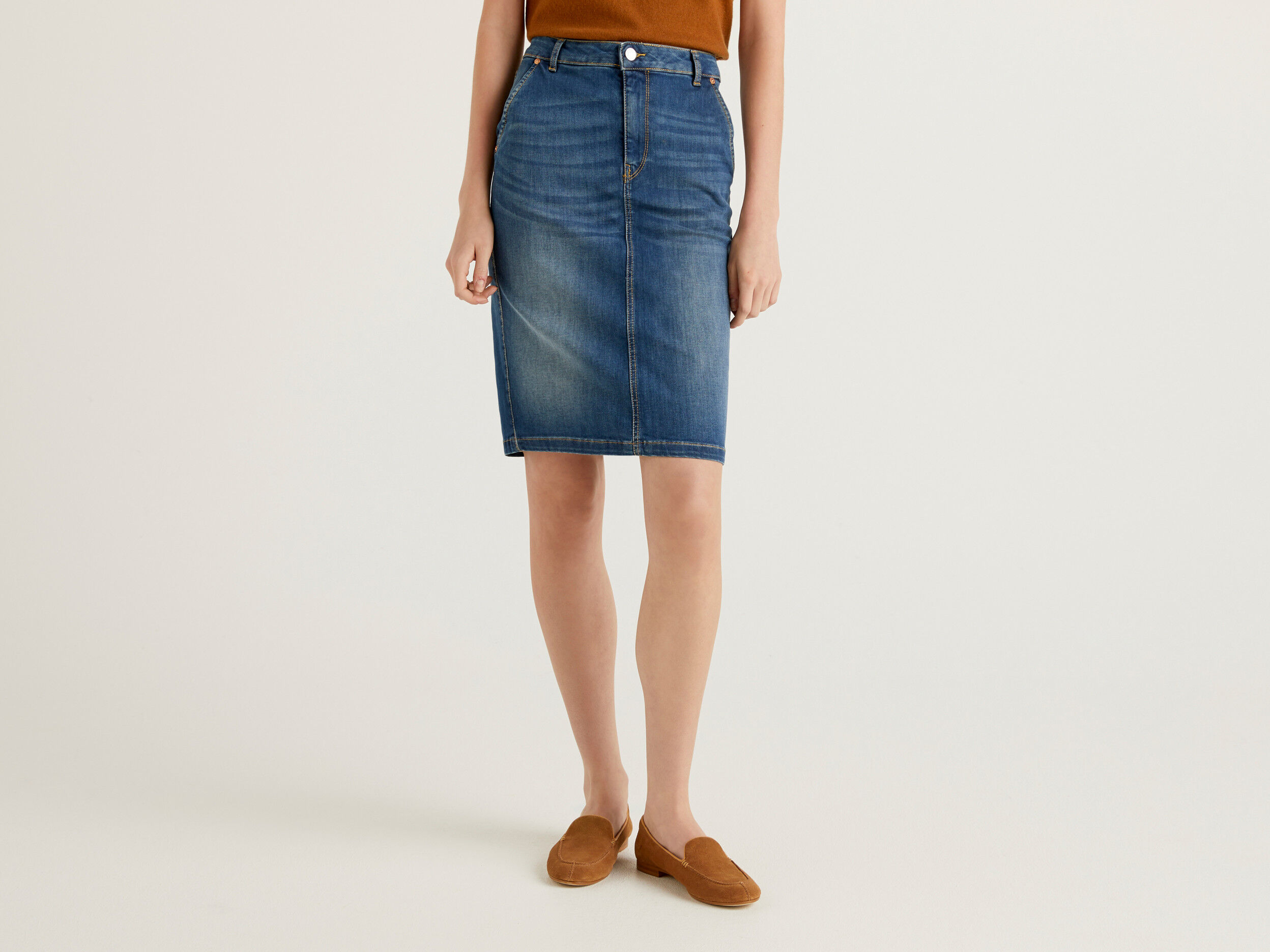 long pencil blue jean skirt