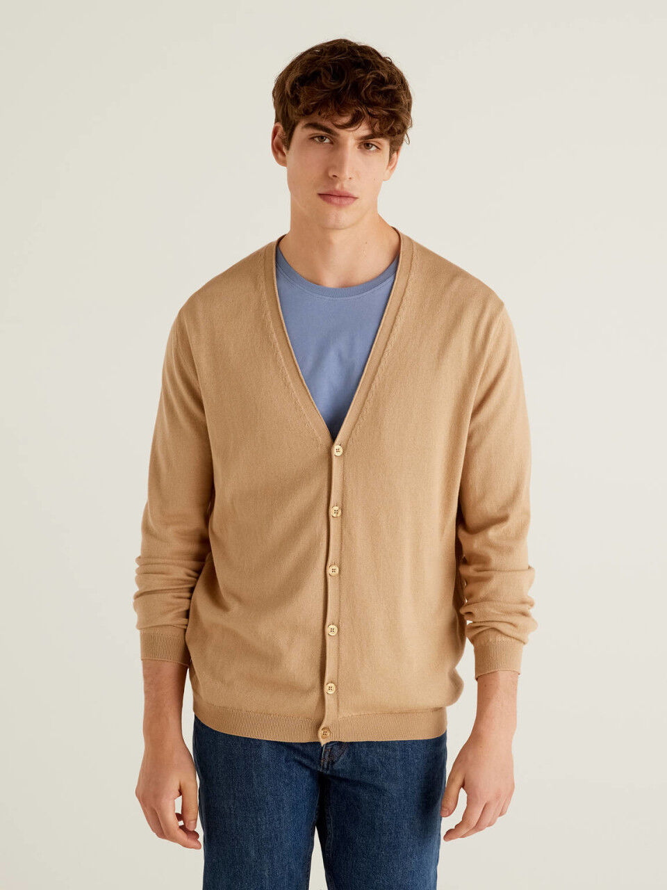 mens camel cardigan