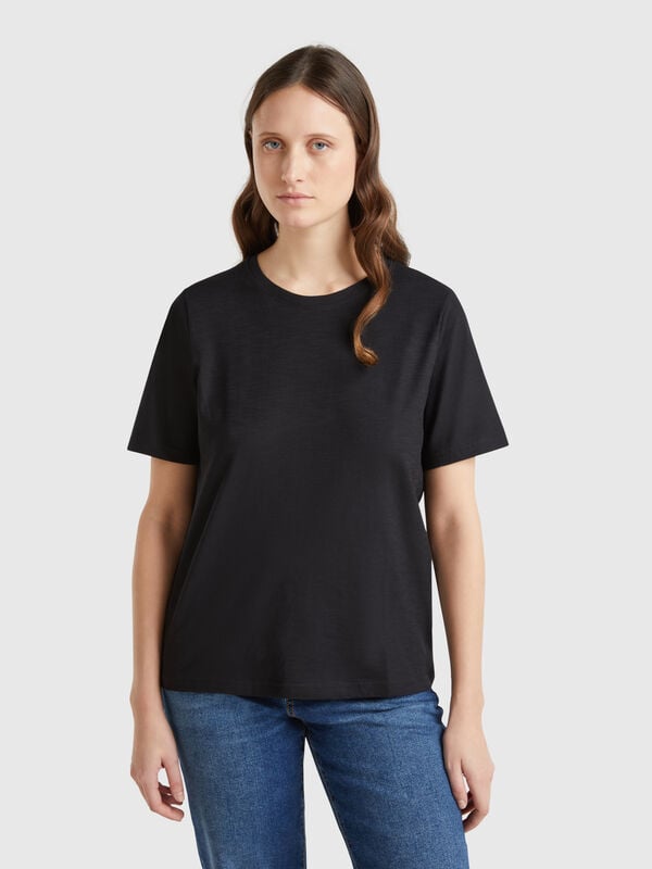 Crew neck t-shirt in slub cotton Women