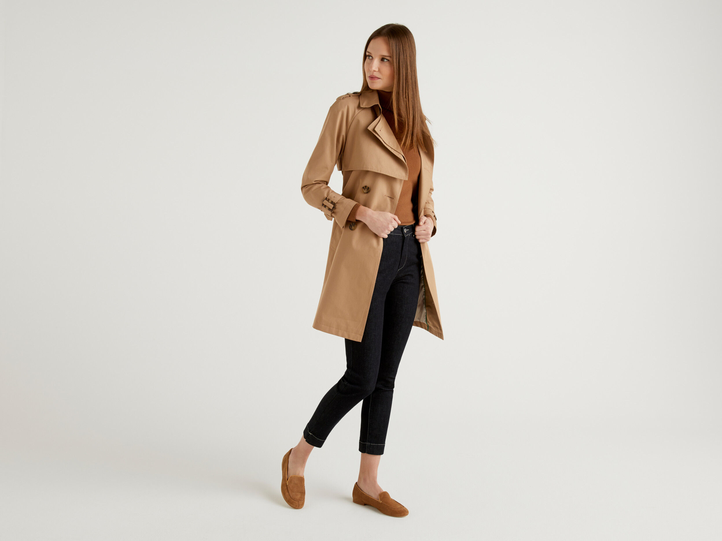 hooded double breasted trench coat