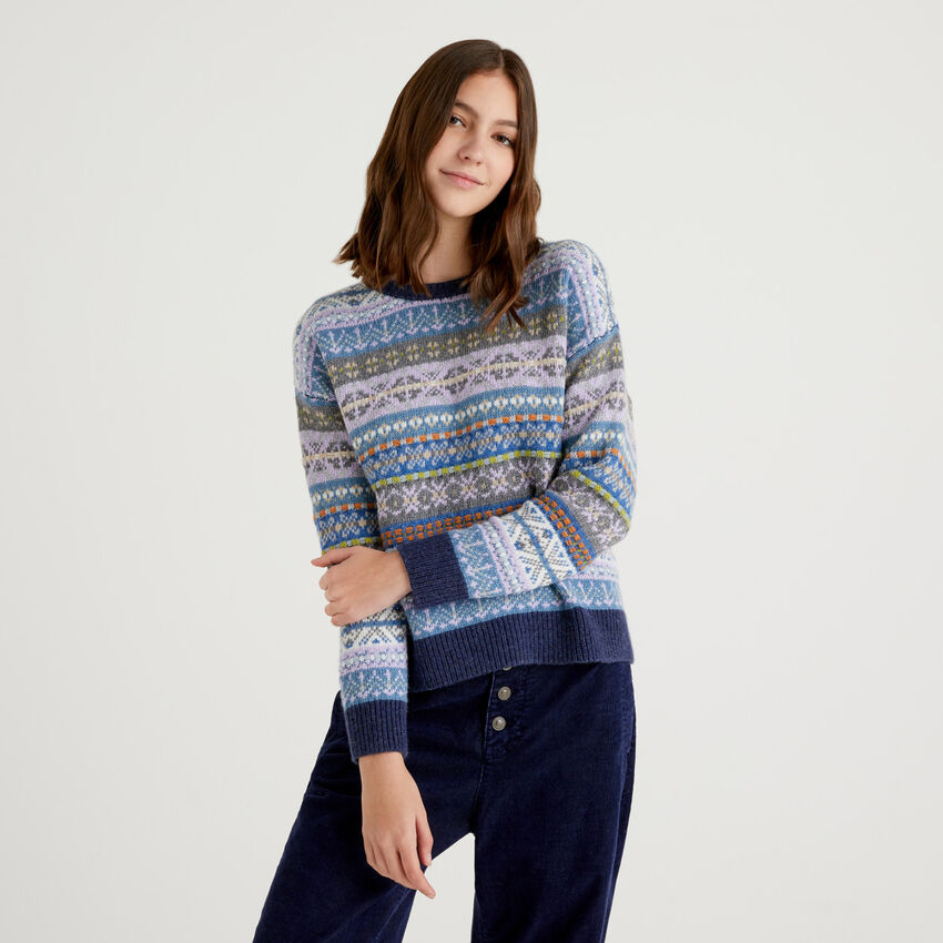 Multicolor jacquard sweater