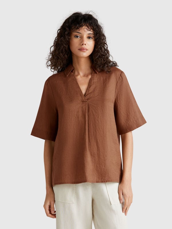 Short sleeve blouse in pure linen Women