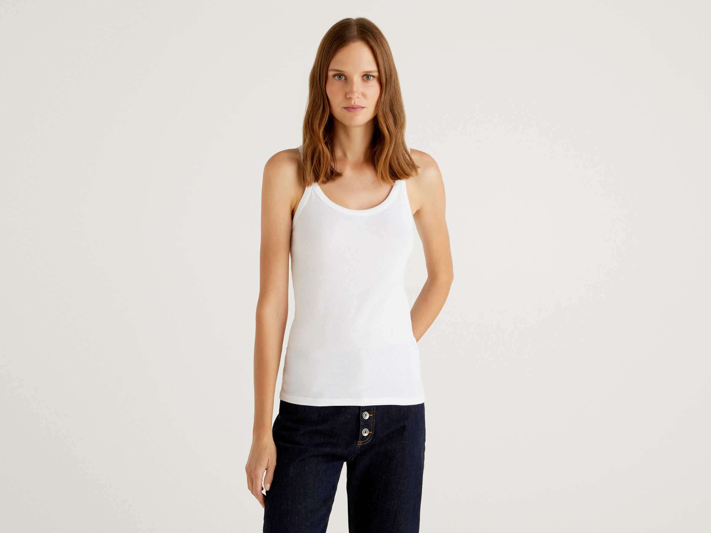 White Tank Top In Pure Cotton