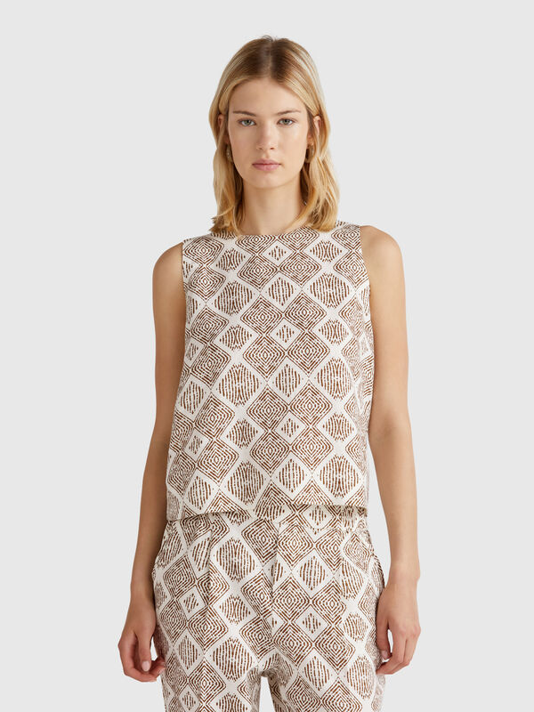 Printed top in pure linen Women