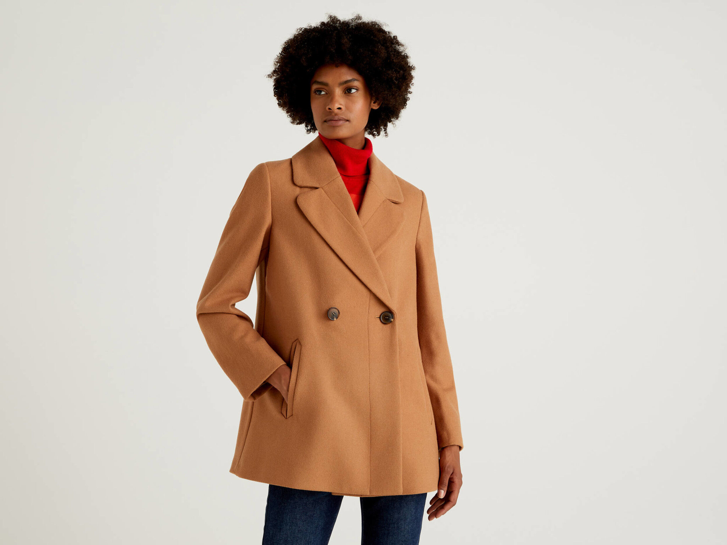 Double-breasted coat in wool blend cloth