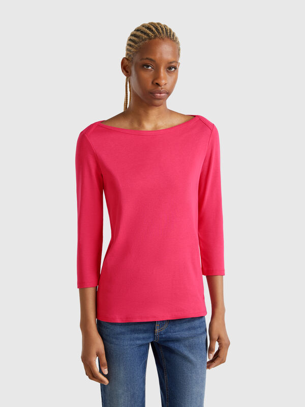 T-shirt with boat neck in 100% cotton Women