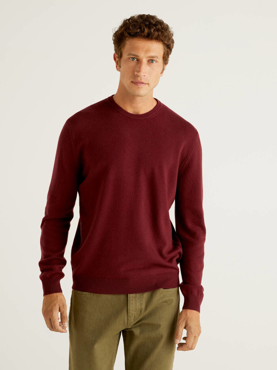 Burgundy Crew Neck Sweater In Pure Merino Wool