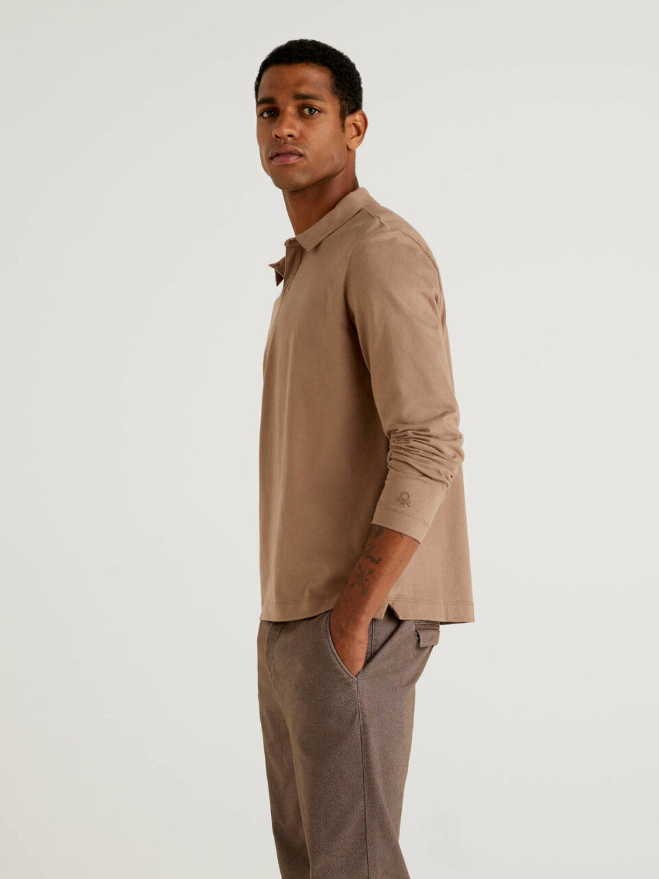 khaki long sleeve polo