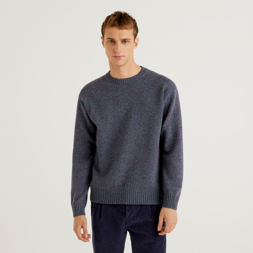 Crew neck sweater in pure Shetland wool