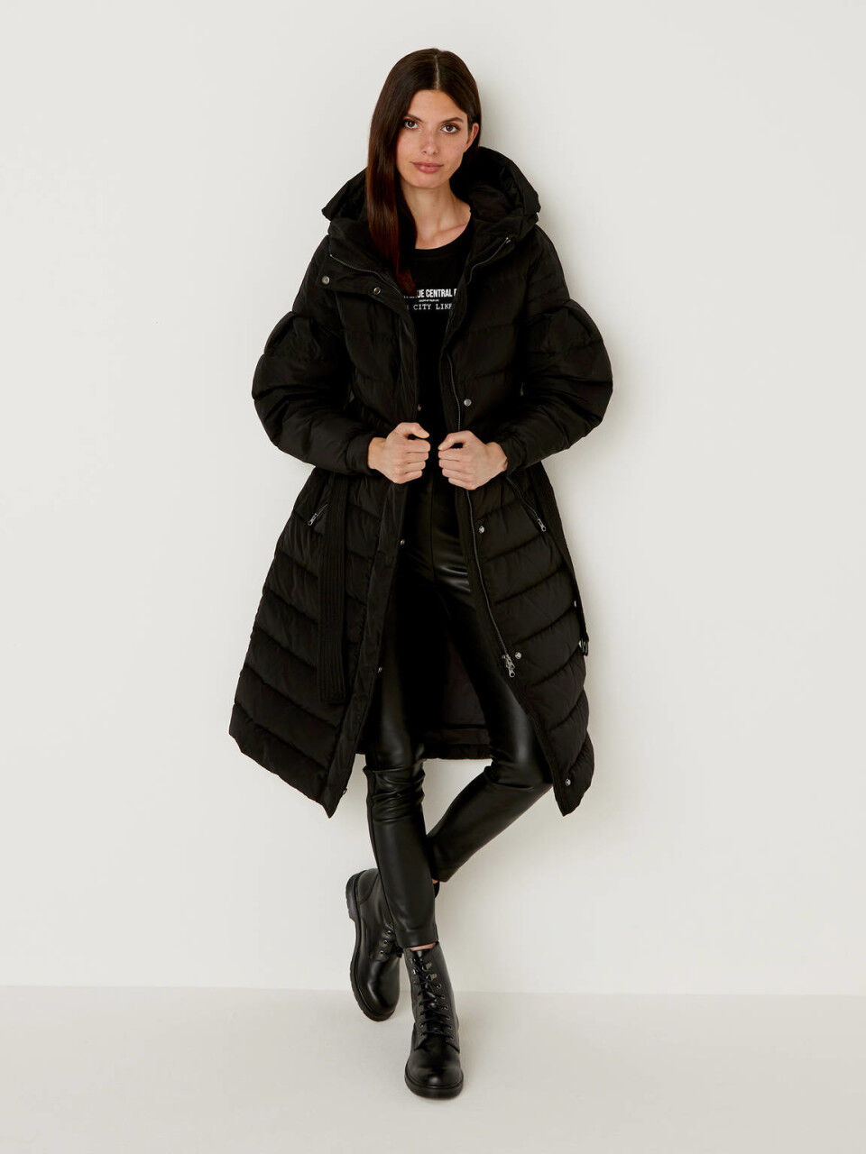 womens black down coat with hood
