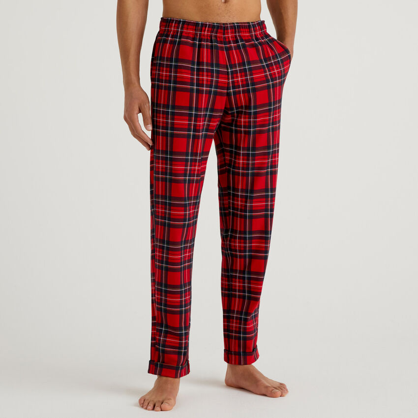 Checked cotton flannel trousers