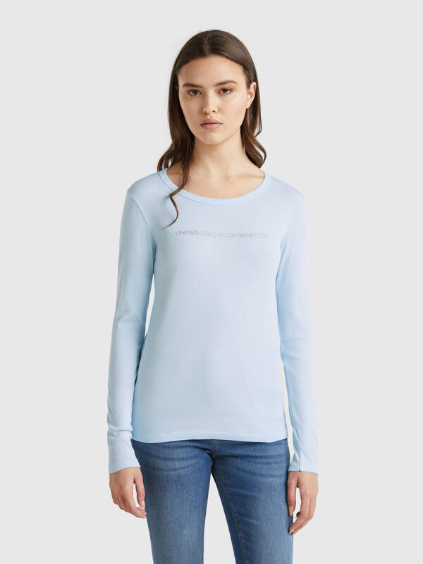 Sky blue 100% cotton long sleeve t-shirt Women