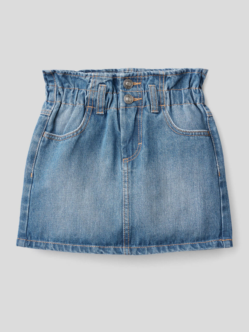 Denim skirt with ruffled waist image number null