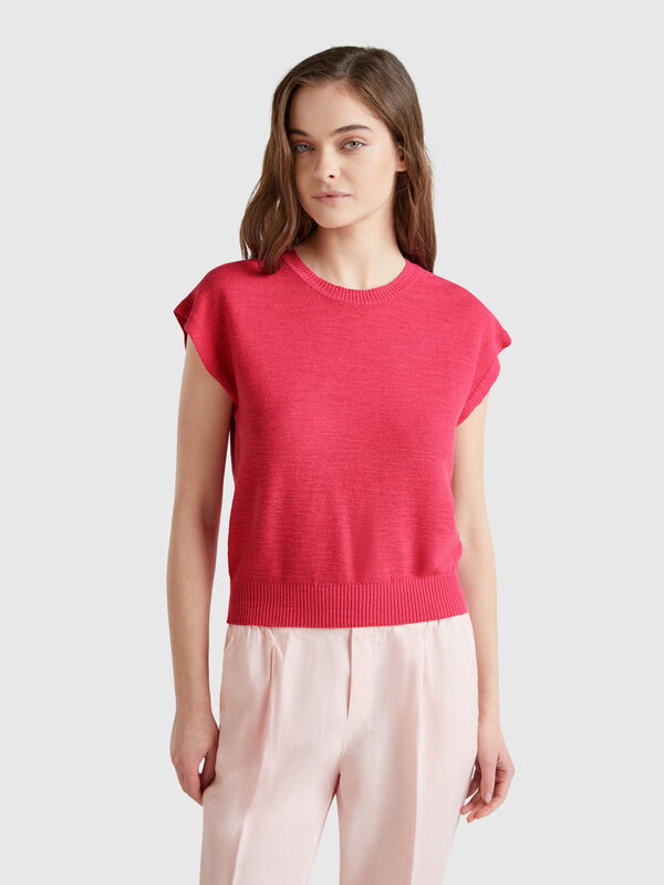 Vest in cotton and linen blend Women