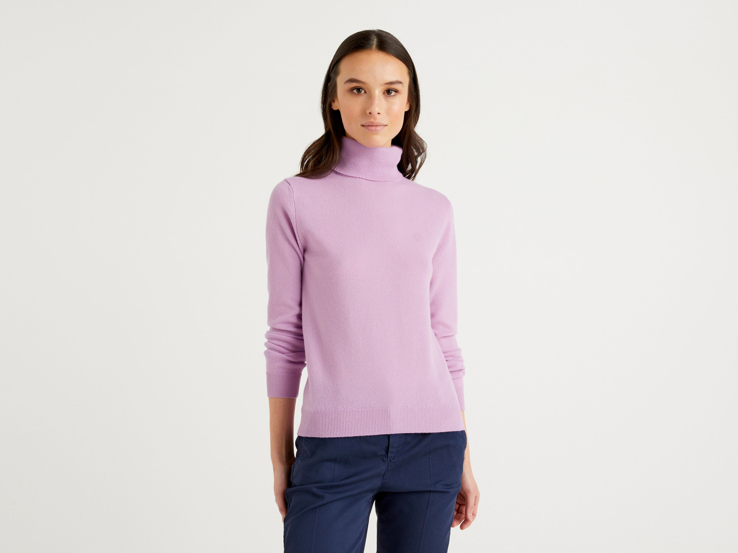 Denim Coloured Knitted Turtleneck Merino Sweater