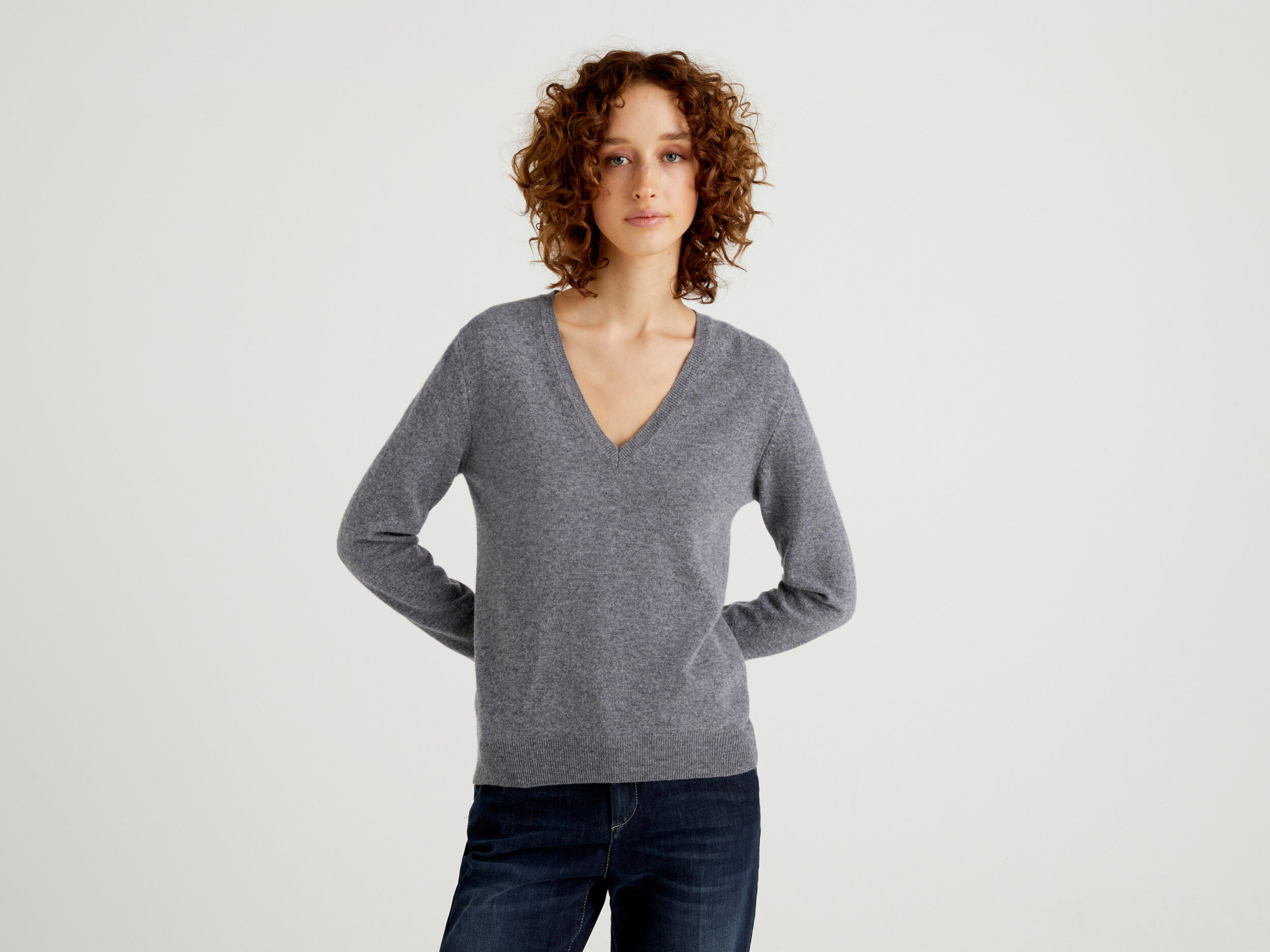 women's grey v neck sweater