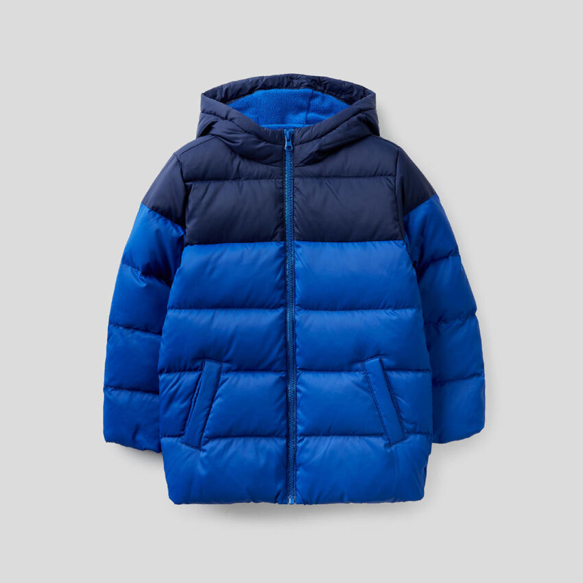 Two-tone puffer jacket with hood