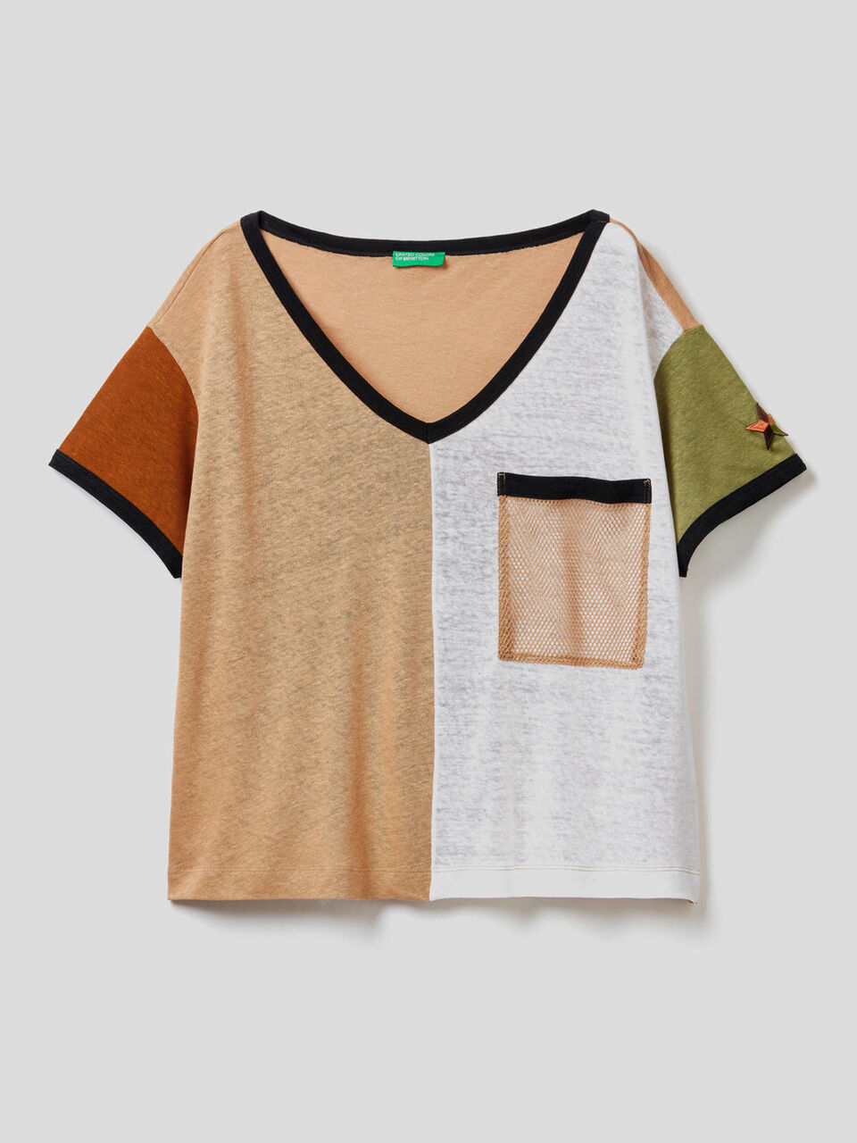 Color block t-shirt in linen blend cotton image number null
