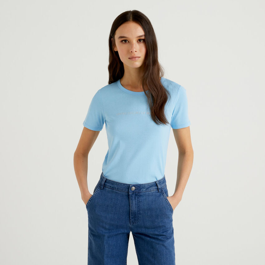 T Shirt In 100 Cotton With Glitter Print Logo