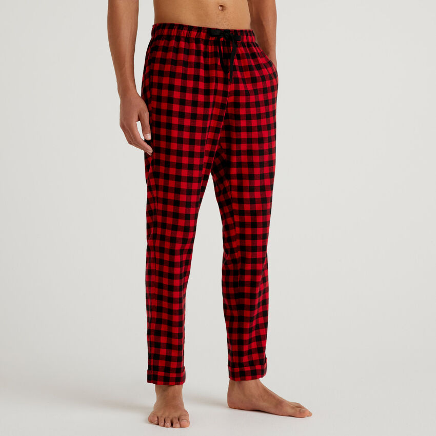 Check cotton flannel trousers