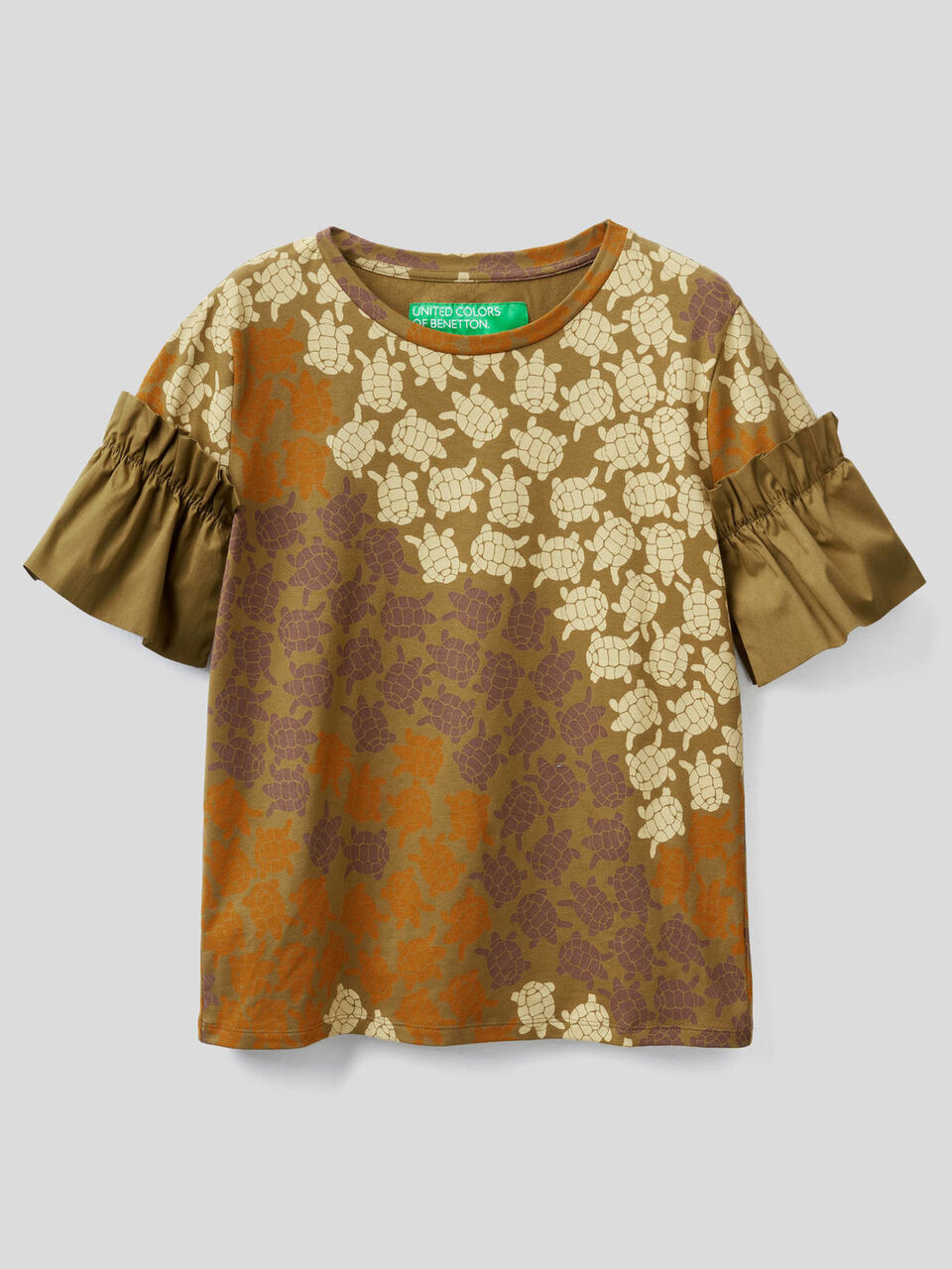Printed t-shirt with ruffled sleeves image number null