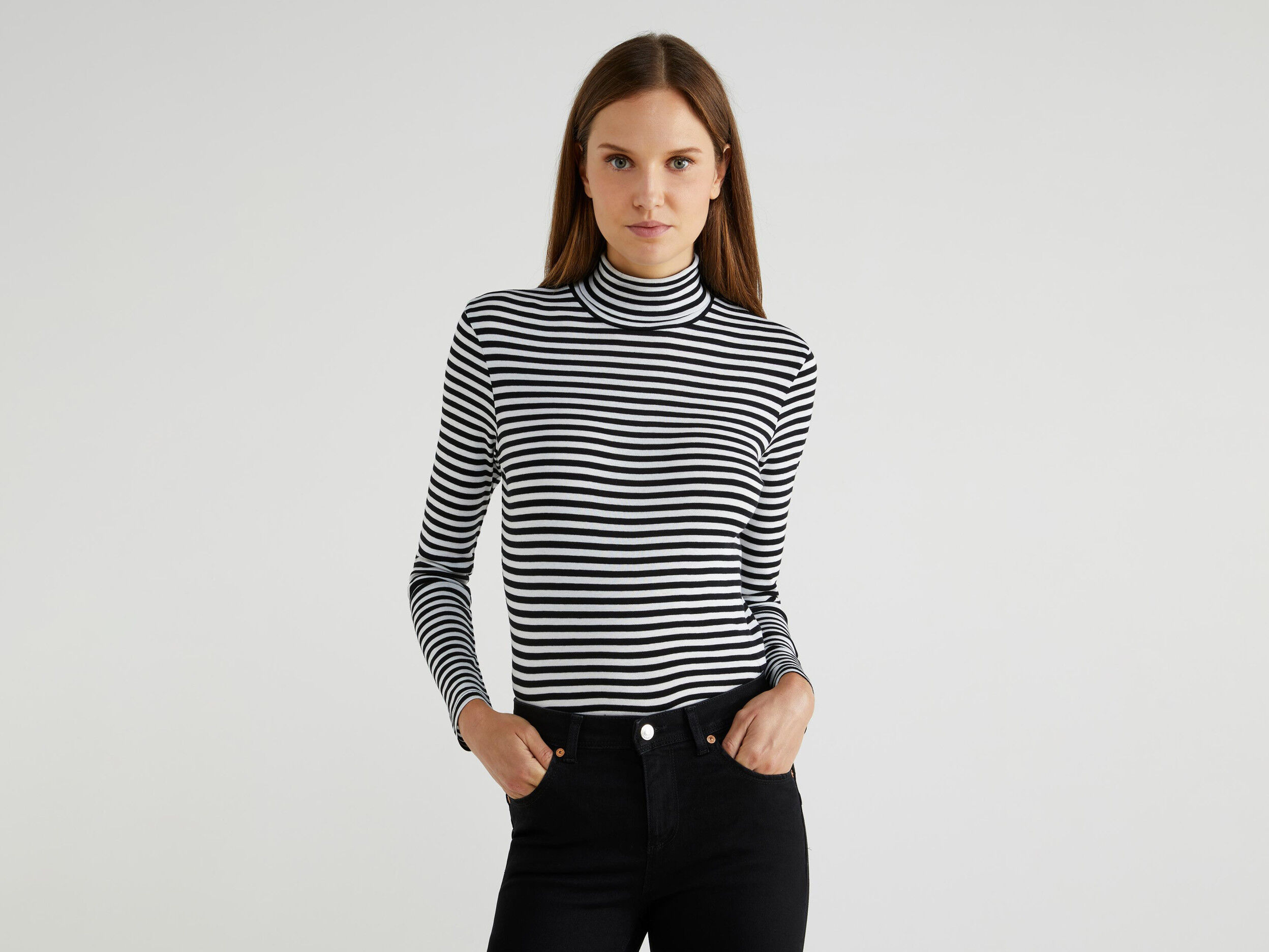 striped polo neck top
