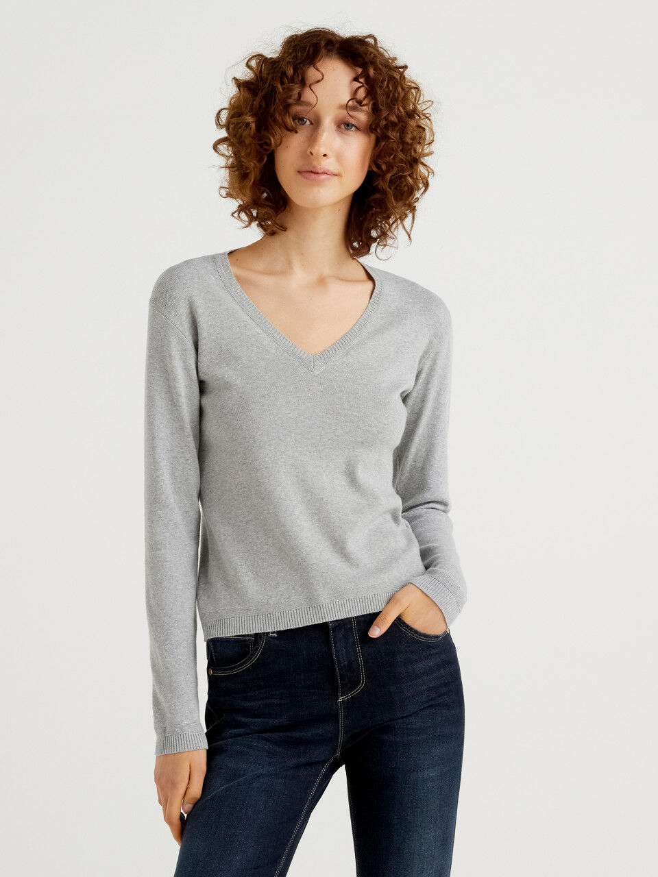 women's grey v neck sweater