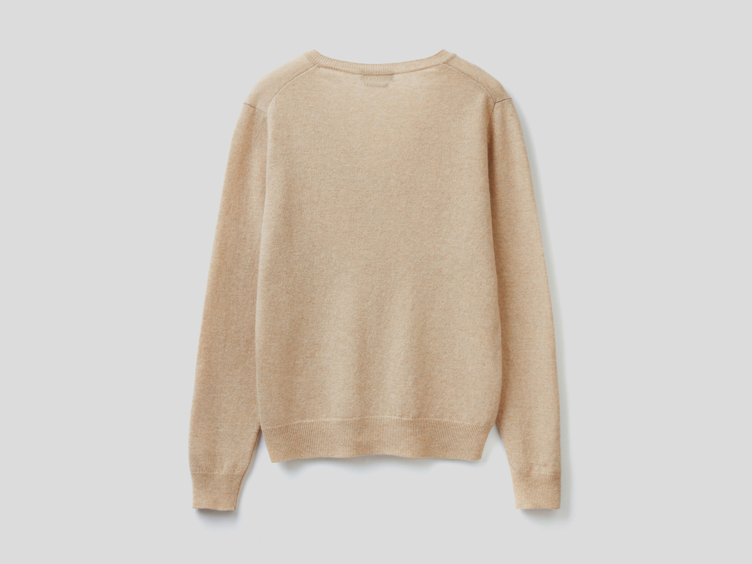Beige V Neck Sweater In Pure Merino Wool