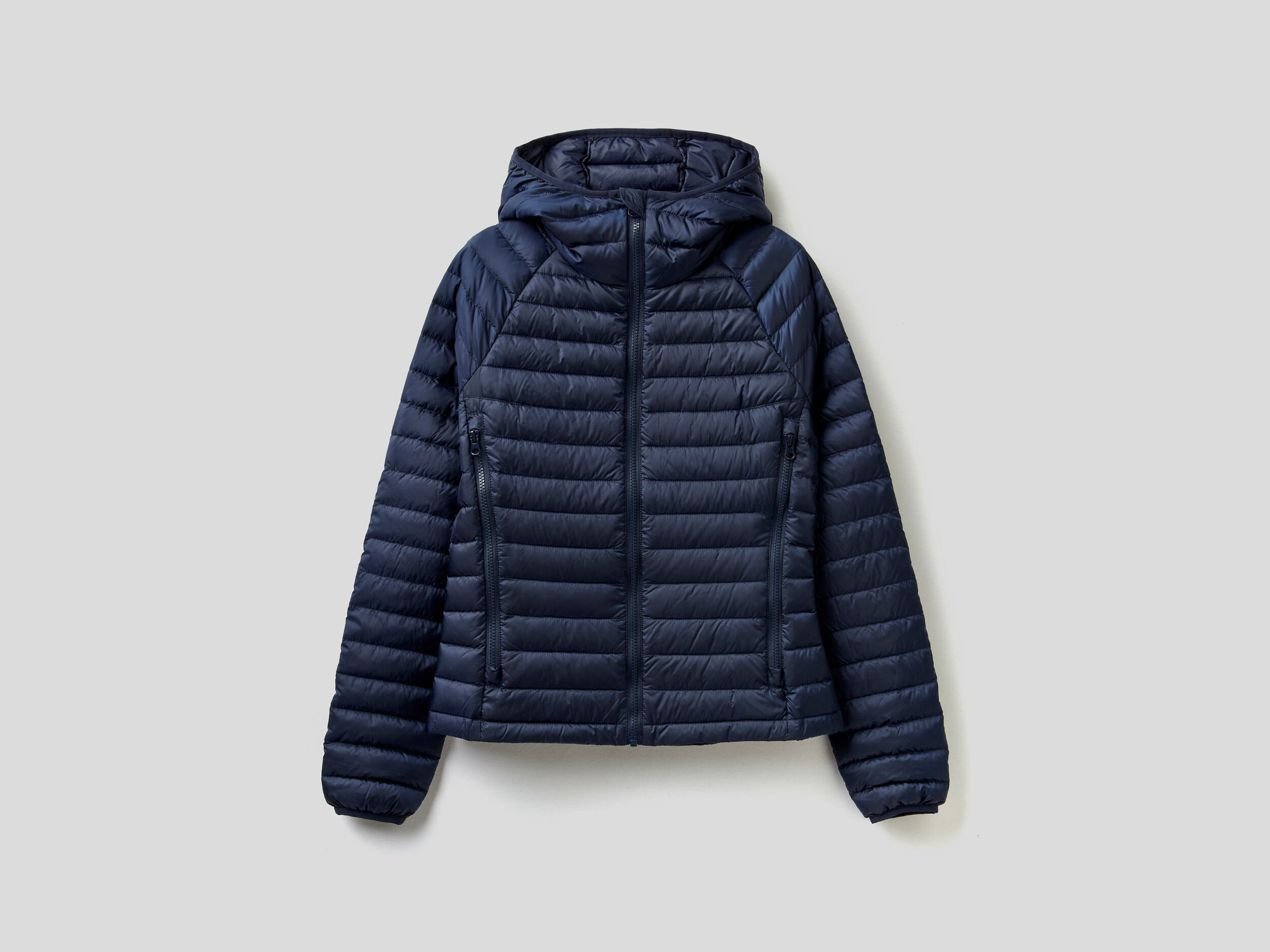 black and blue puffer jacket