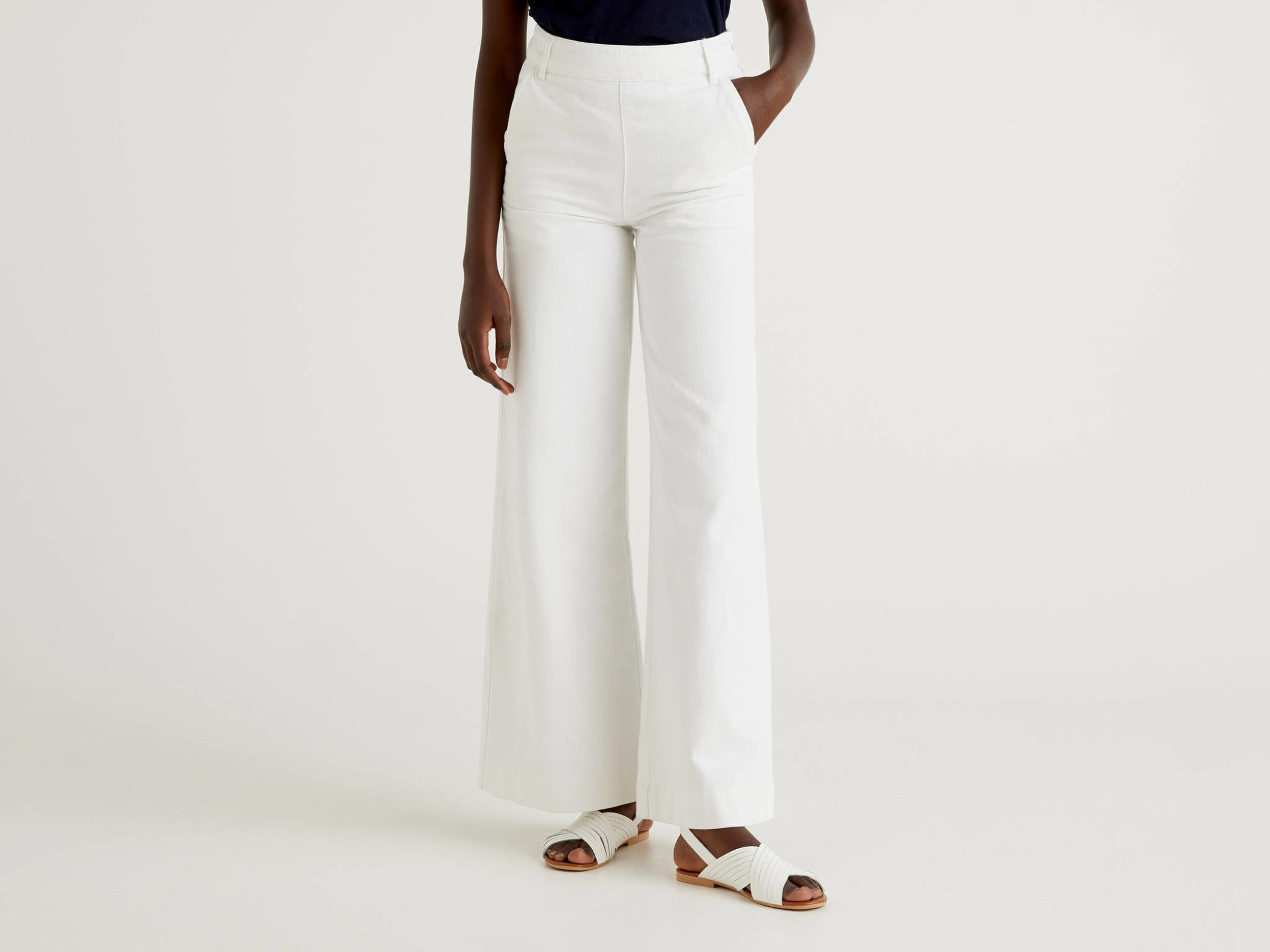 White flare leg trousers