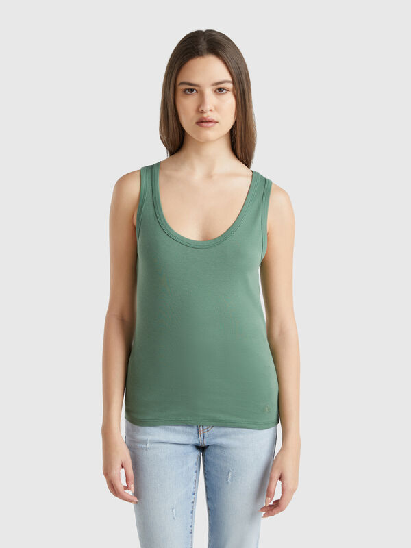 Forest green tank top in pure cotton Women
