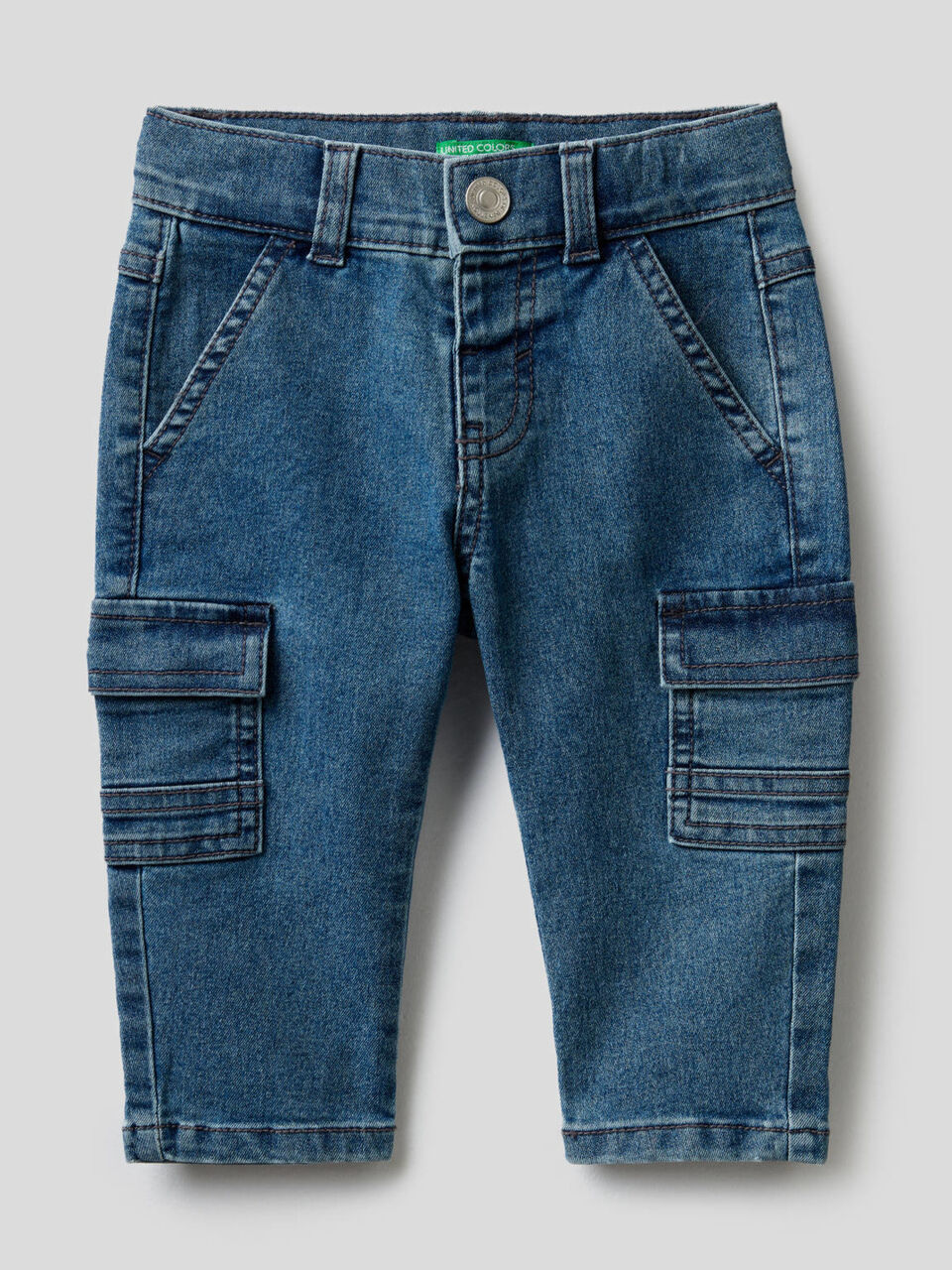 Stretch denim cargo trousers image number 1