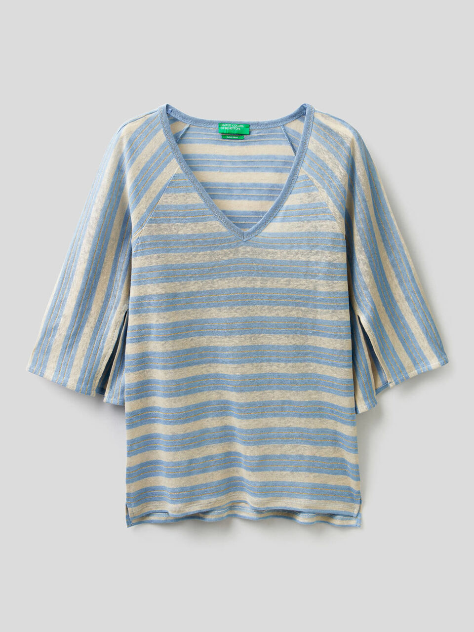 Striped t-shirt with 3/4 sleeves image number null