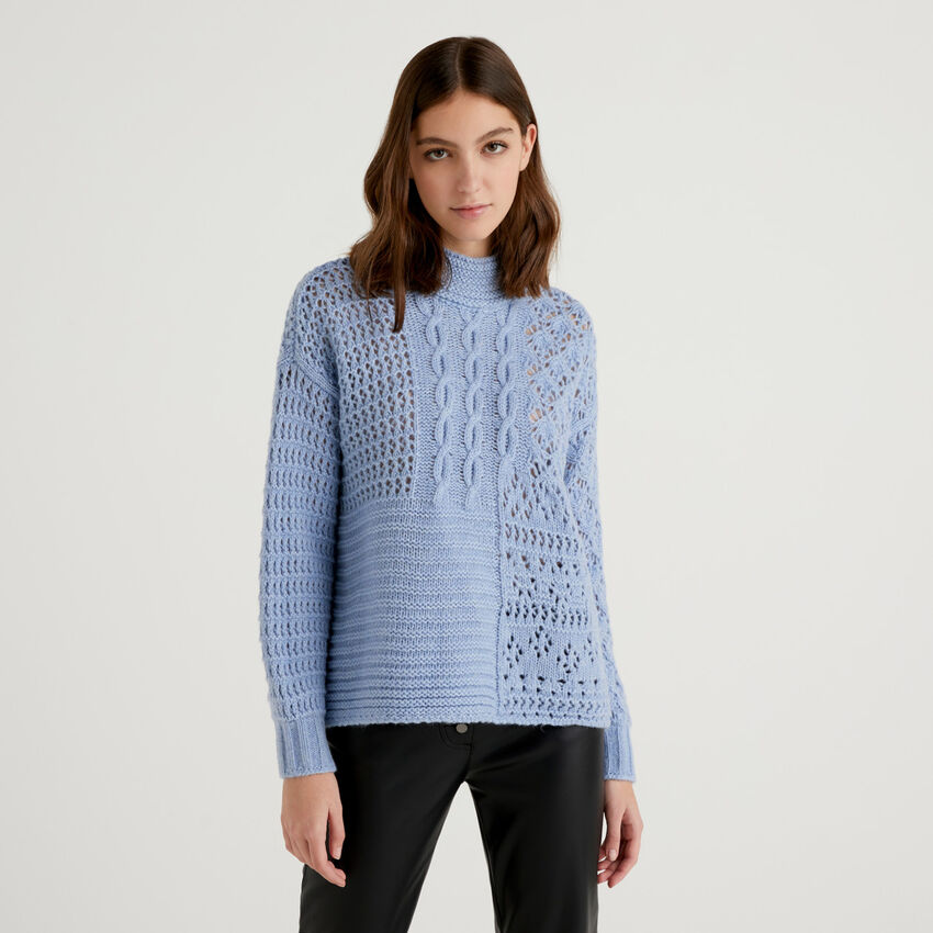 Knit sweater with high neck